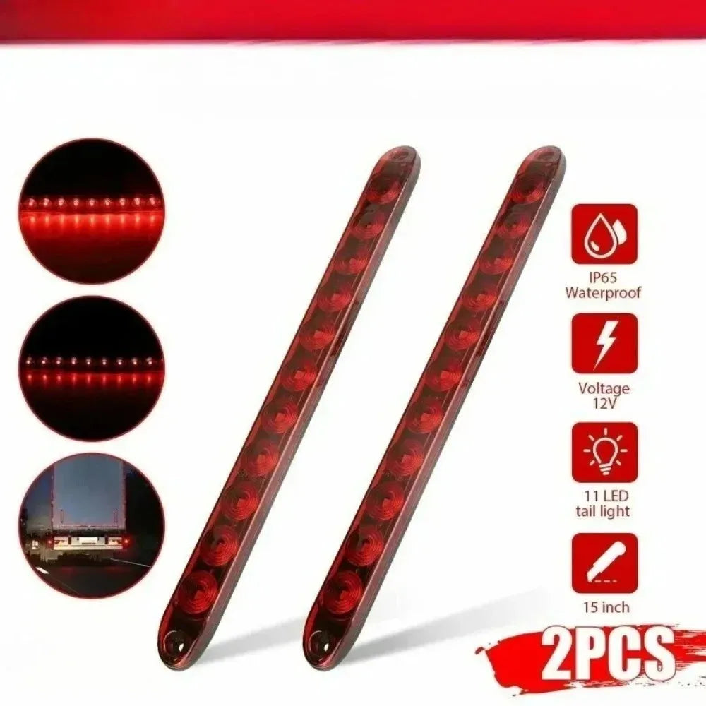 For Waterproof 16-Inch 11-LED 12V Amber Red Truck Tail Trailer Light with Brake Stop Park High/Low Brightness Marker Bar 2PCS