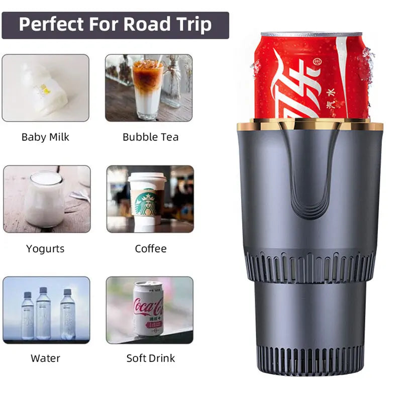 2 in 1 Smart Car Home Thermo Electric Cup Fast Cooling Heating Drink Warmer Cooler Large Screen Big Buttons 12V Plug and Play
