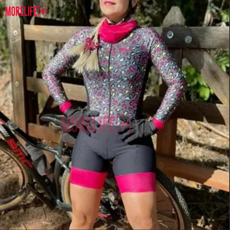 MLC Women's Long Sleeve Jumpsuit Women's Sportswear Suit Grey Cycling Jersey Breathable Cycling Team Cycling Jersey Unisex
