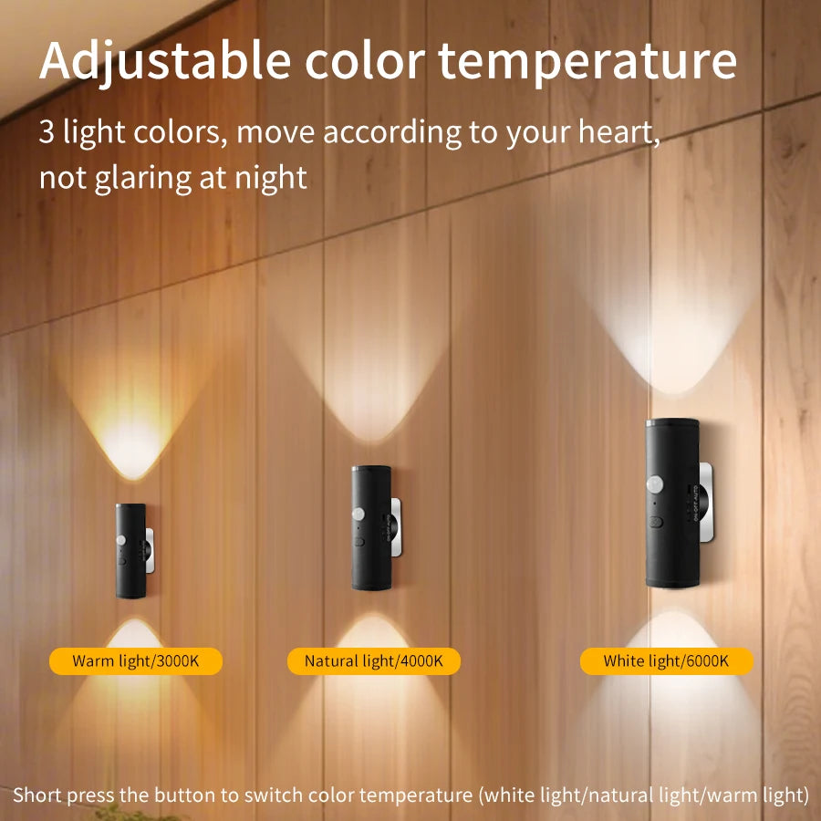 LED Night Light with Motion Sensor Rechargeable Magnetic Wall Lamp Dimmable Cabinet Hallway Stairs Bedroom Mood Ambient Light