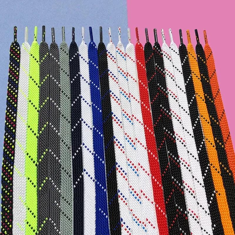 1Pair Mixed Color Shoe Laces Black and White Stripe Double Flat Shoelaces Sneakers Casual Shoes Shoelace