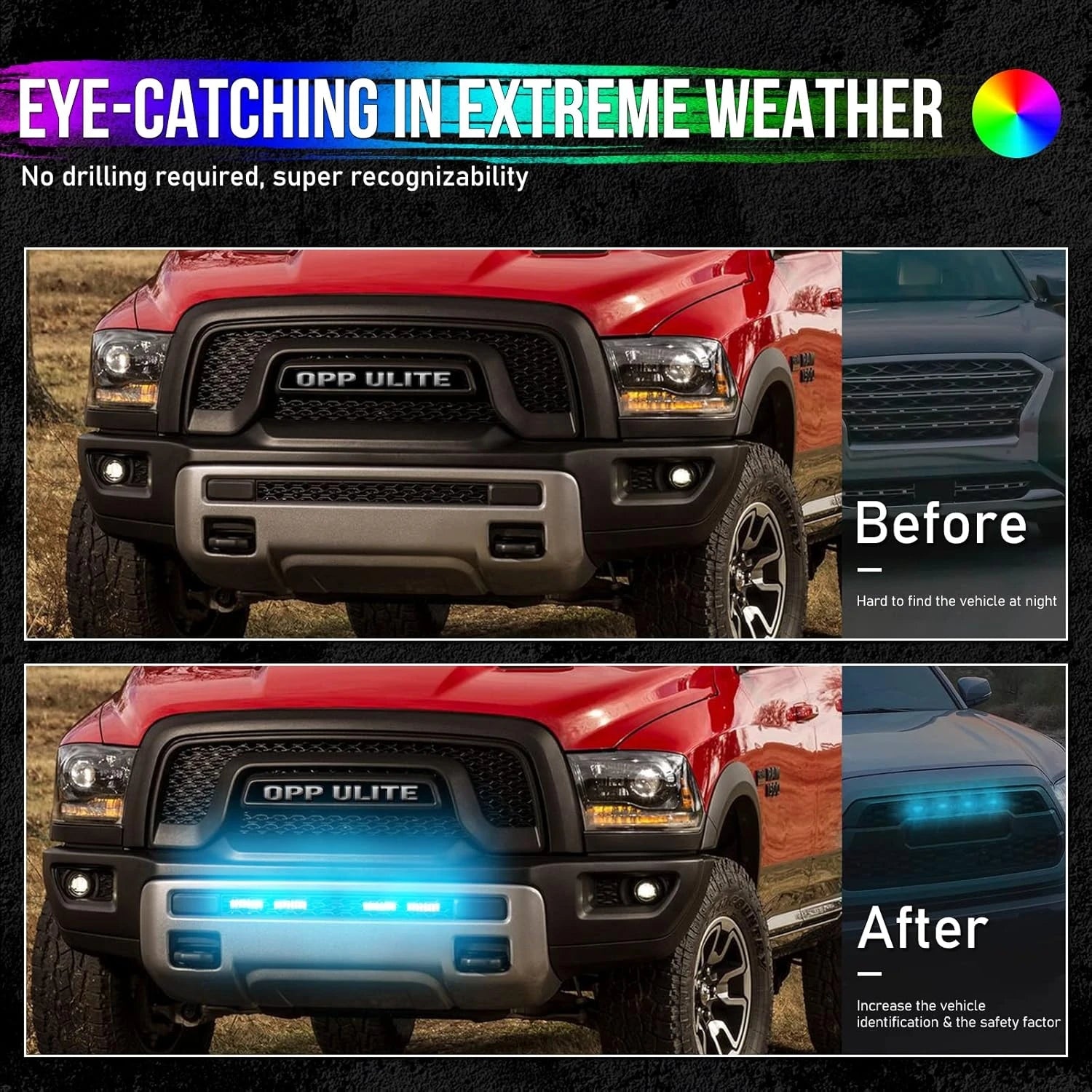 LED Grille Lights for Trucks 4 Pods Front Grill Light Smartphone APP Control/Music/Timing/Flashing Strobe Modes for Ram F150 F25