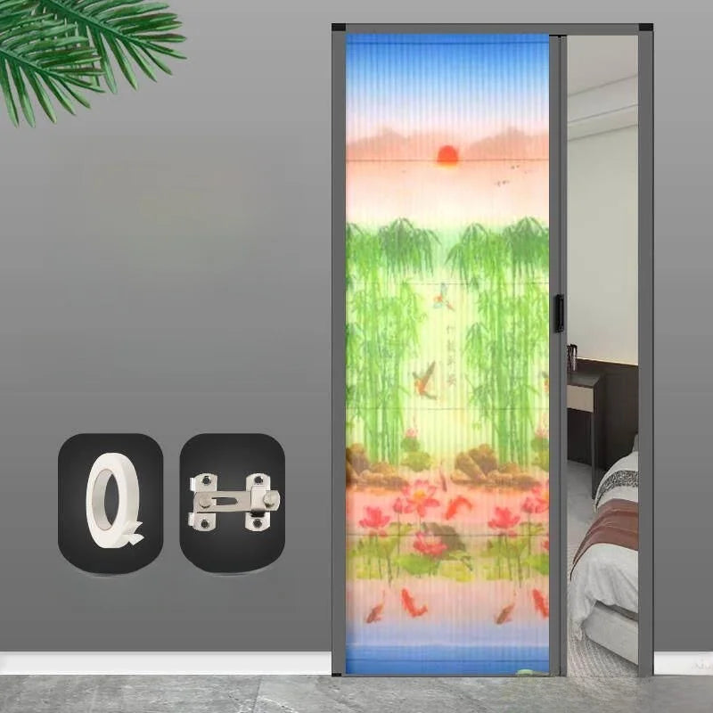 Invisible Mosquito-Proof Aluminum Alloy Sliding Door Curtain Home Entrance Screen Door Retractable Window Mesh Curtain