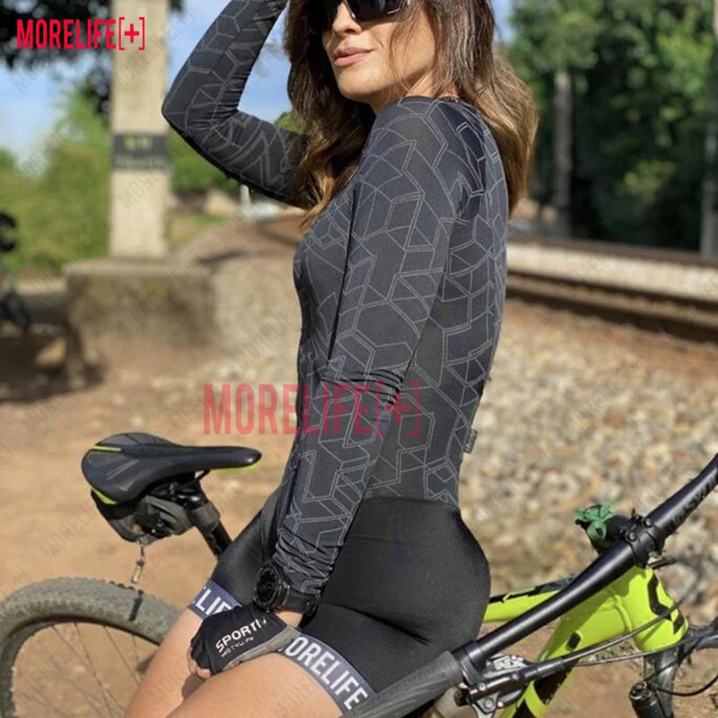 MLC Women's Long Sleeve Jumpsuit Women's Sportswear Suit Grey Cycling Jersey Breathable Cycling Team Cycling Jersey Unisex