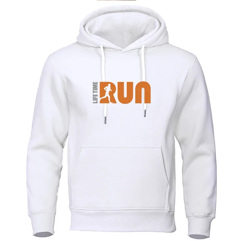 Men's Hoodie  Urban Fashion  Lifetime Run  Printed Hoodie  Polar Lining  Casual  Funny  Loose  Hooded  Men's Clothing