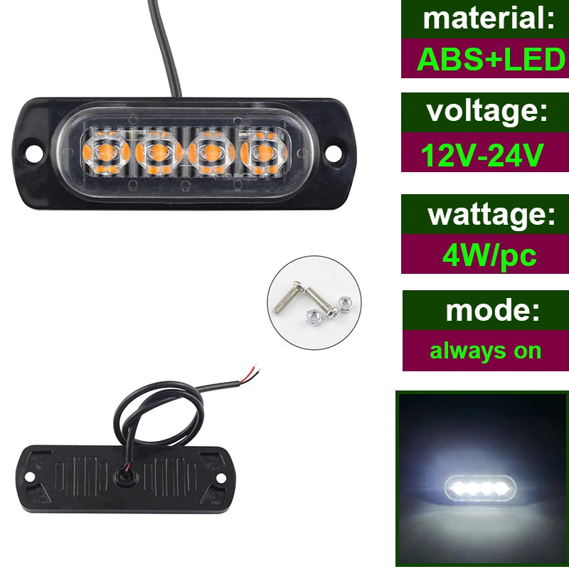 Car Strobe Warning Flashing Light Truck Side Indicator Lights Car Grille Malfunction Light Bar Trailer Beacon Lamp12V 24V Pickup