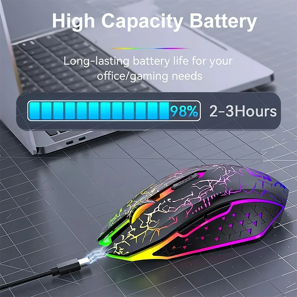 Bluetooth 5.2 Mouse RGB 2.4G Wireless Mouse Dual-Mode Gaming Mouse 6 Buttons Silent Mouse For MacBook Tablet Laptops Computer