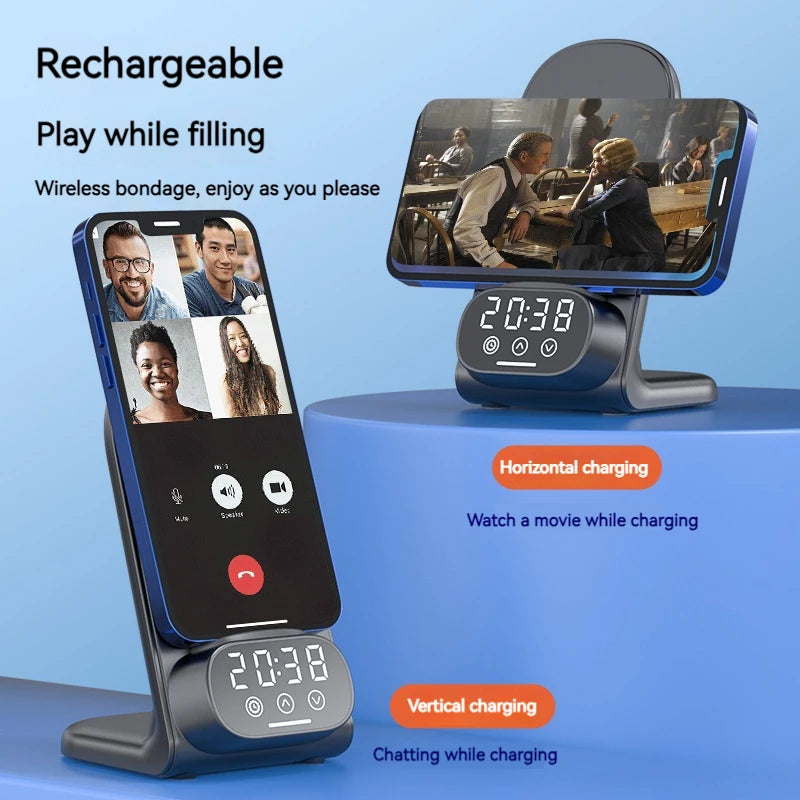 3IN1 Clock Wireless Charger Stand for SmartPhone Type-C Earphone Fast Charger Station for Iphone 15 14 13 12 11 Pro Max Airpods