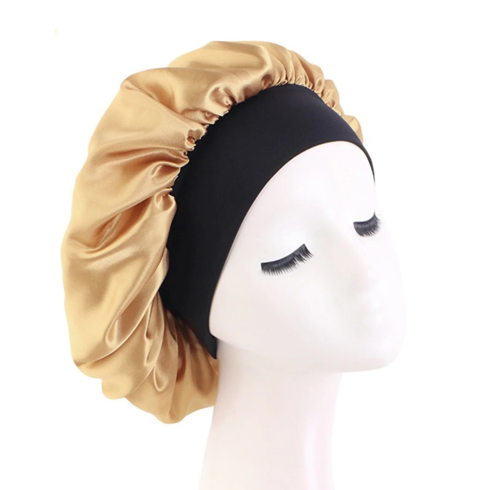 Women's Satin Solid Bonnets Wide-brimmed Night Sleeping Bathing Hat Unisex Head Wrap Elastic Band Cap Hair Care Bonnet