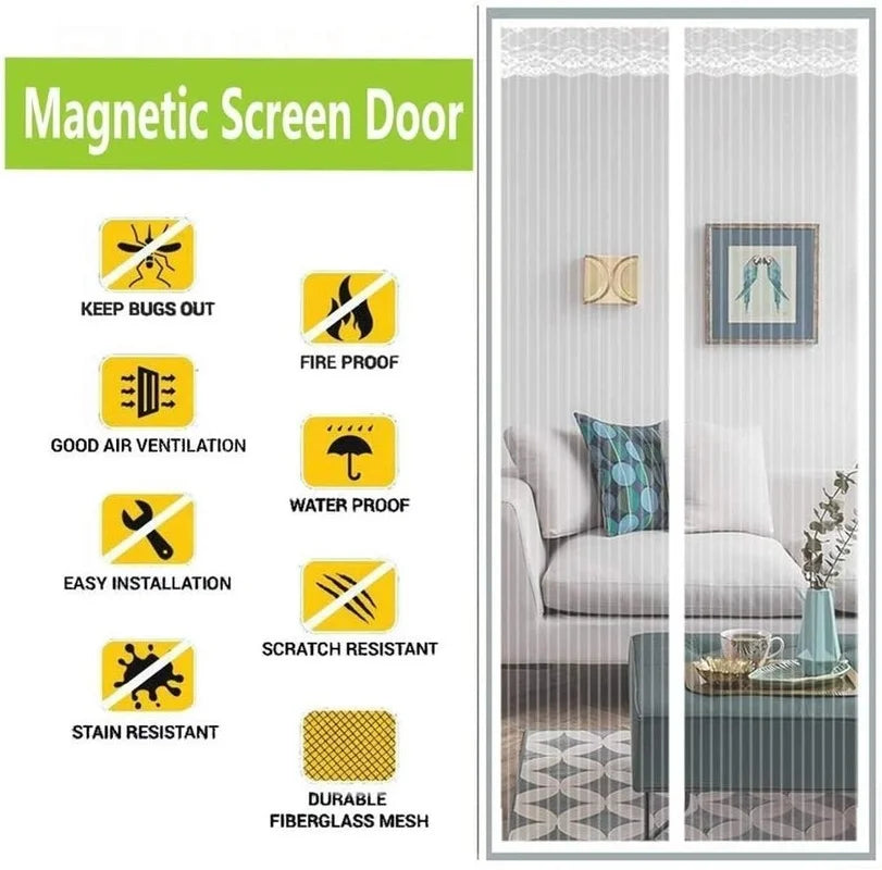 2025 New Magnetic Screen Door Fit Door Upgraded Door Screen Magnetic Closure with Powerful Magnets Fiberglass Mesh Curtain