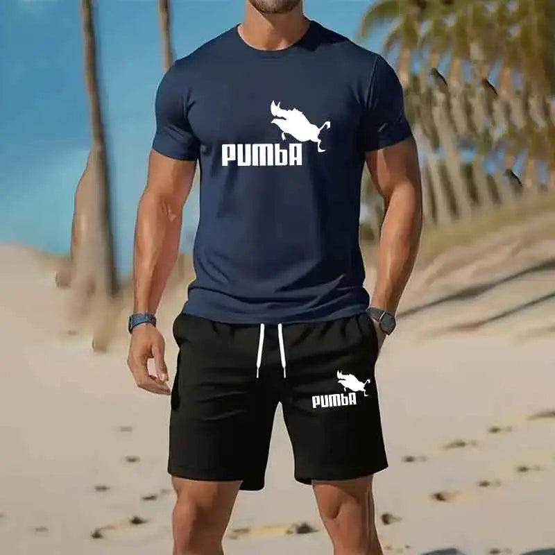 European size Men's Tracksuit 2 Piece O-neck Short Sleeve Shirt Shorts Set Men's Run Tee Suit Man Clothing Summer T-shirt