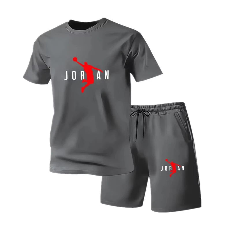 Trendy Youth Mens 2Pcs Casual Tracksuit Short Sleeve Graphic Tee + Sports Shorts Daily Outdoor Workout Clothing