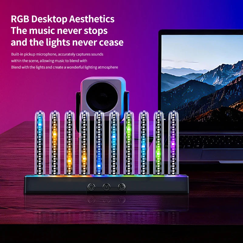 RGB Music Rhythm Light Sound Activated LED Equalizer Pickup Light for Car Desktop E-Sports Room Ambient Decor