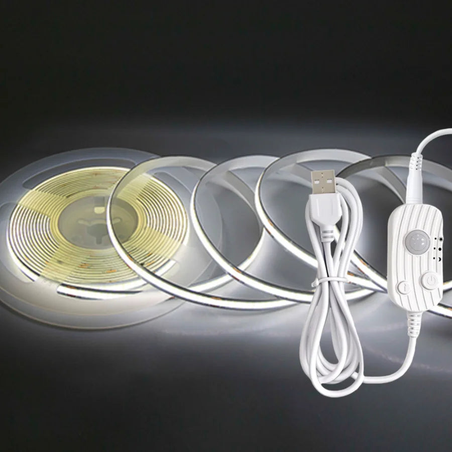 Motion Sensor Led COB Light Strip DC 5V Usb Powered Auto ON/OFF Liner Lighting Diode for Cabinet Wardrobe Kitchen Staircase