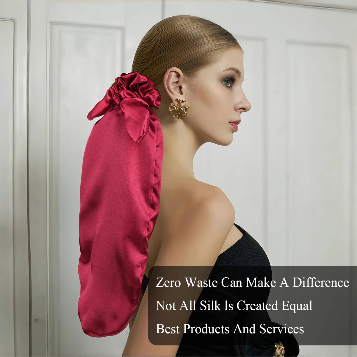Satin Sleep Cap with Hair Bow Scrunchies, Soft Long Hair Bonnet for Long Hair, Hair Protector for Daily Use & Nighttime