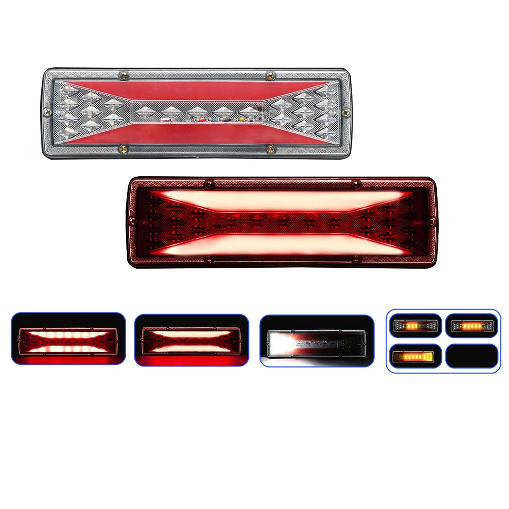 2X 12/24V Truck Tail Light waterproof shockproof LED running water turn signal Brake Lights Reverse Lorry Bus Trailer Fog lamps