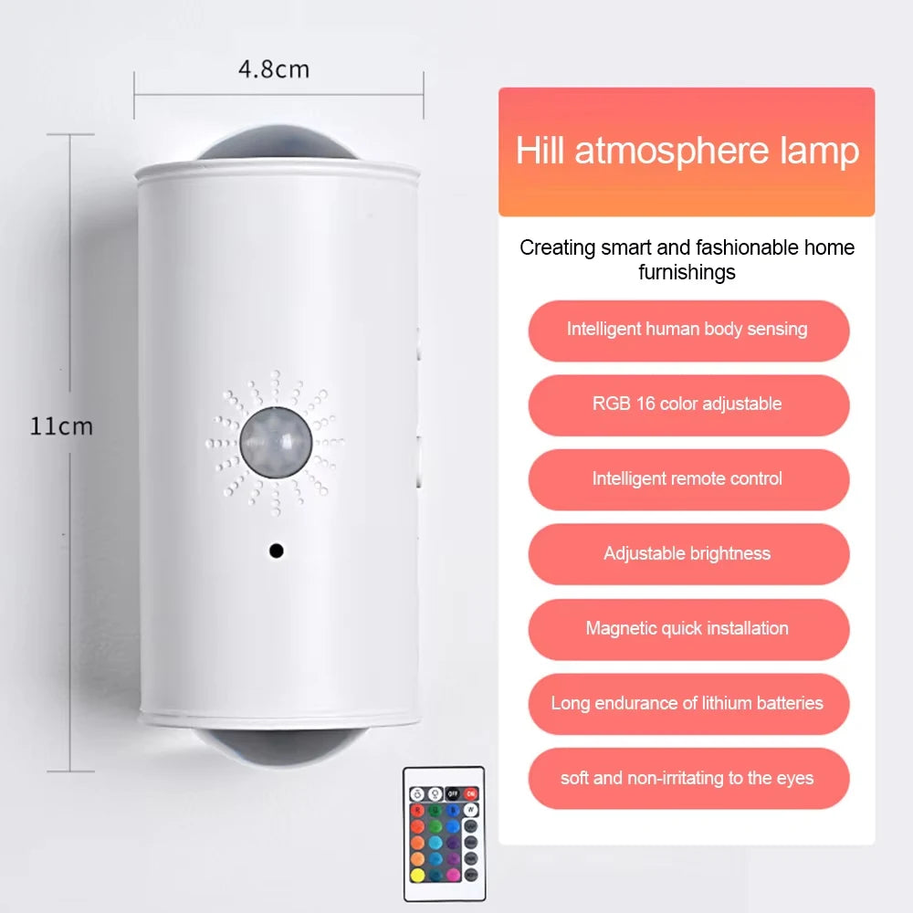 16 Color LED Night Light Motion Sensor Wall Lamp With Remote Control Rechargeable Magnetic Attraction Indoor Atmosphere Lights