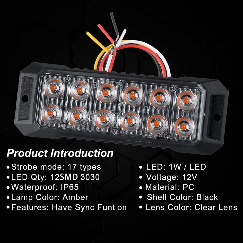 LED Flashing Strobe Lights for 12-24V Trucks 12LEDS Car Vehicle Mini Grille  Head Emergency Beacon Hazard Warning Lights