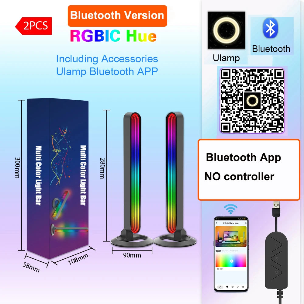 RGBIC Music Rhythm Pickup Lights Bar USB Tuya App Control Desktop Colorful Mirror Strip Light Ambient Night Lamp For Gaming Room