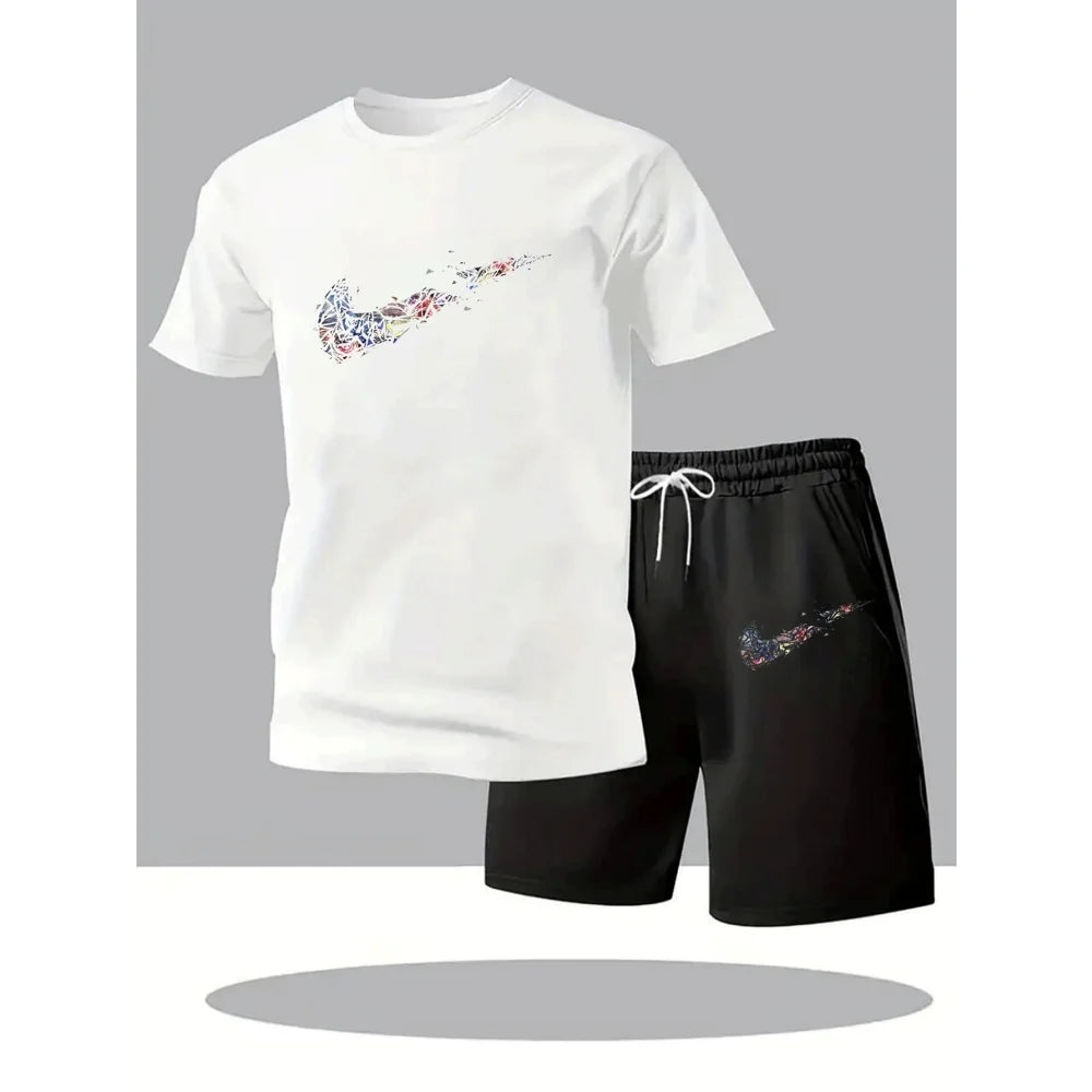 Men's Printed T-Shirt & Sports Shorts Set
