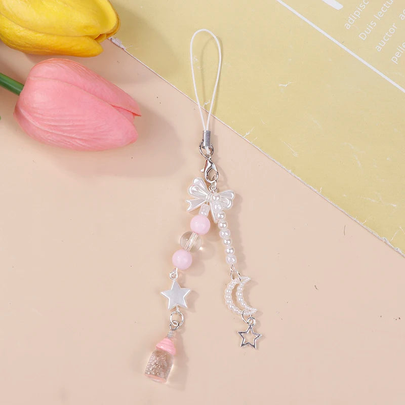 Creative Beaded Delicate Cell Phone Pendant Hanging Chain Sweet Y2K Phone Case Headset Backpack Accessories Gift