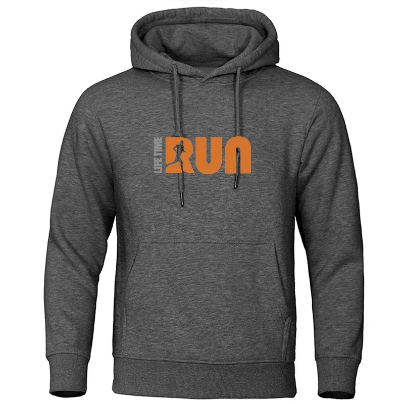 Men's Hoodie  Urban Fashion  Lifetime Run  Printed Hoodie  Polar Lining  Casual  Funny  Loose  Hooded  Men's Clothing