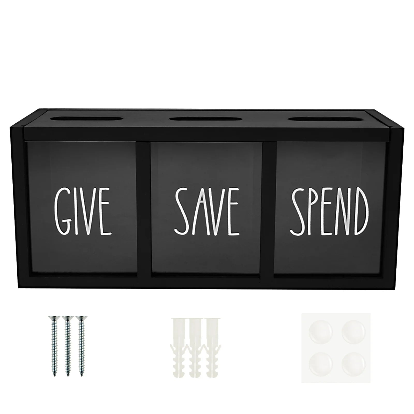 3 Grids Wall-mounted Save Spend Bank Visualized Money Saving Box Wooden Piggy Bank Give Save Spend Money Boxes for Kids Adults