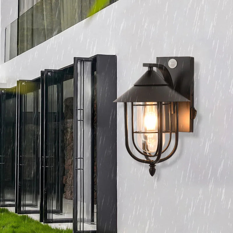 Motion Sensor Outdoor Wall Lamp LED Waterproof with Toggle Button Wall Light Vintage Porch Villa Courtyard Garden Decoration