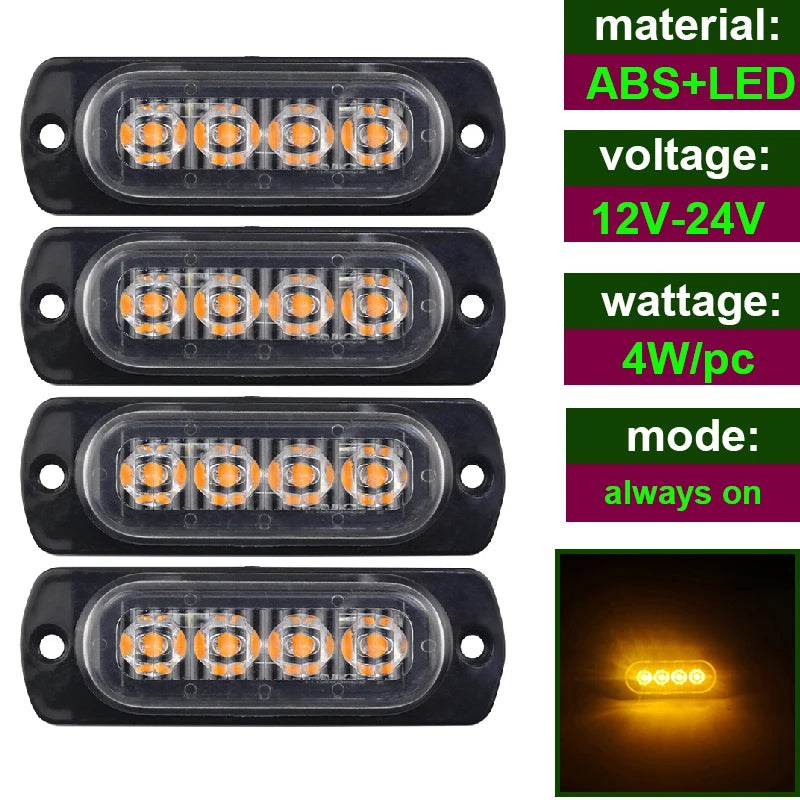 Car Strobe Warning Flashing Light Truck Side Indicator Lights Car Grille Malfunction Light Bar Trailer Beacon Lamp12V 24V Pickup