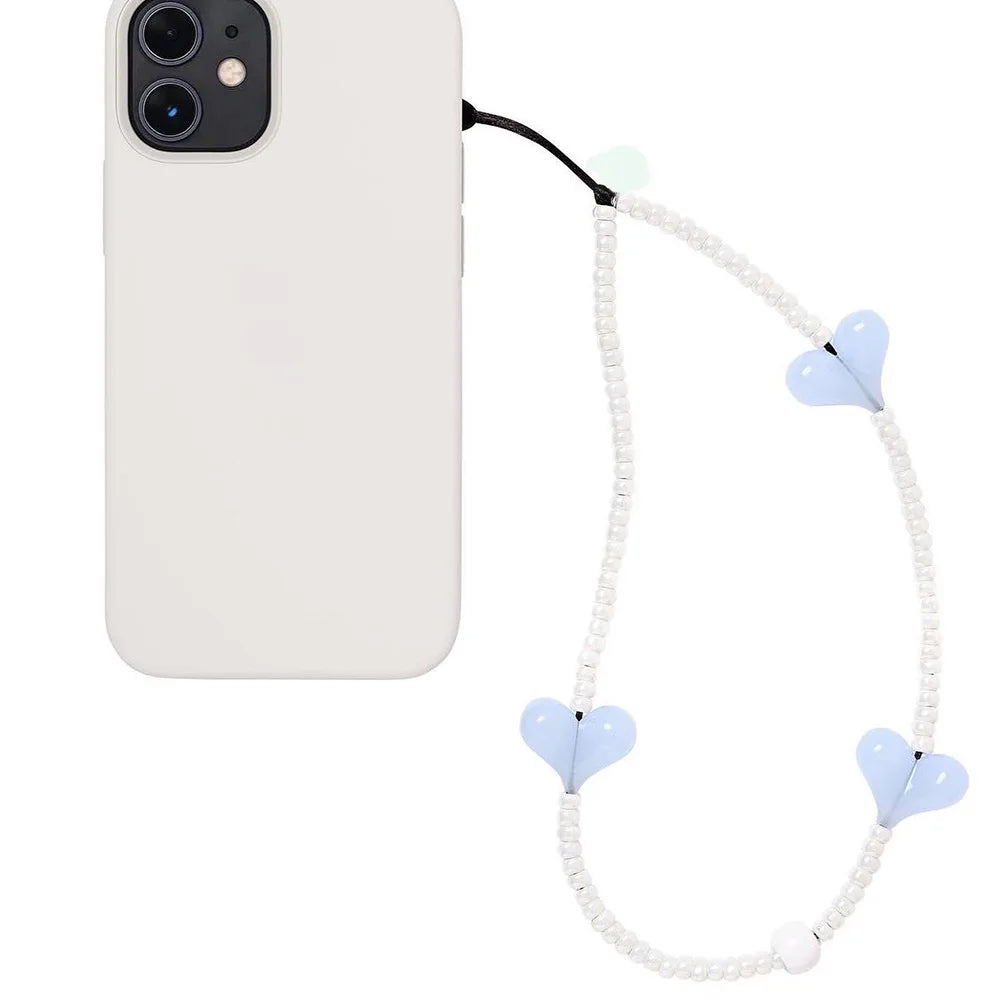 KKBEAD Kpop Black Matte Beads Phone Charm Pink Heart Strap Jewelry Korean Stars Phone Chains Lanyard Cellphone Accessories