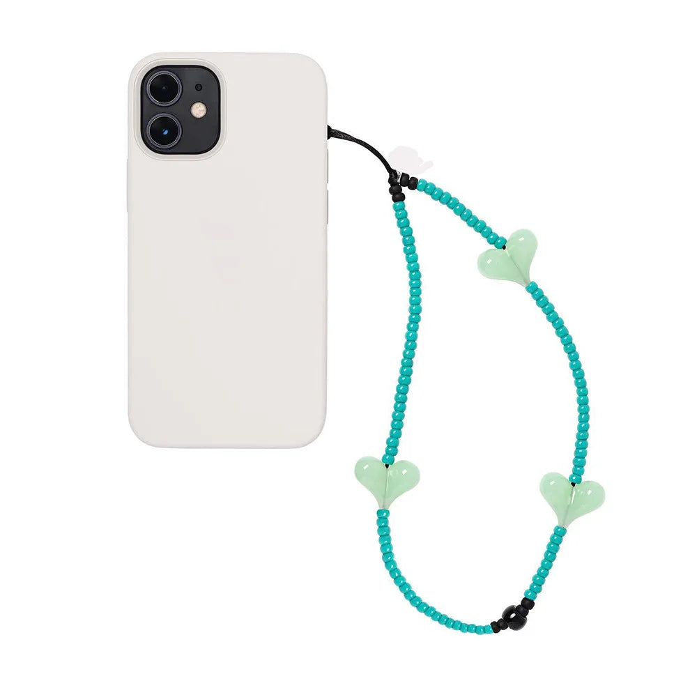 KKBEAD Kpop Black Matte Beads Phone Charm Pink Heart Strap Jewelry Korean Stars Phone Chains Lanyard Cellphone Accessories