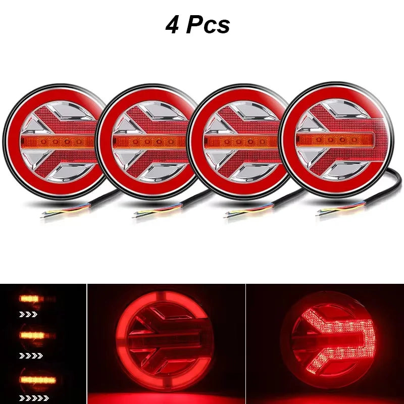 Truck Round LED Tail Light DRL Rear Brake Light Dynamic Turn Signal Lamp For Car Tractor Trailer Bus Van RV Pickup 4x4 12V 24V