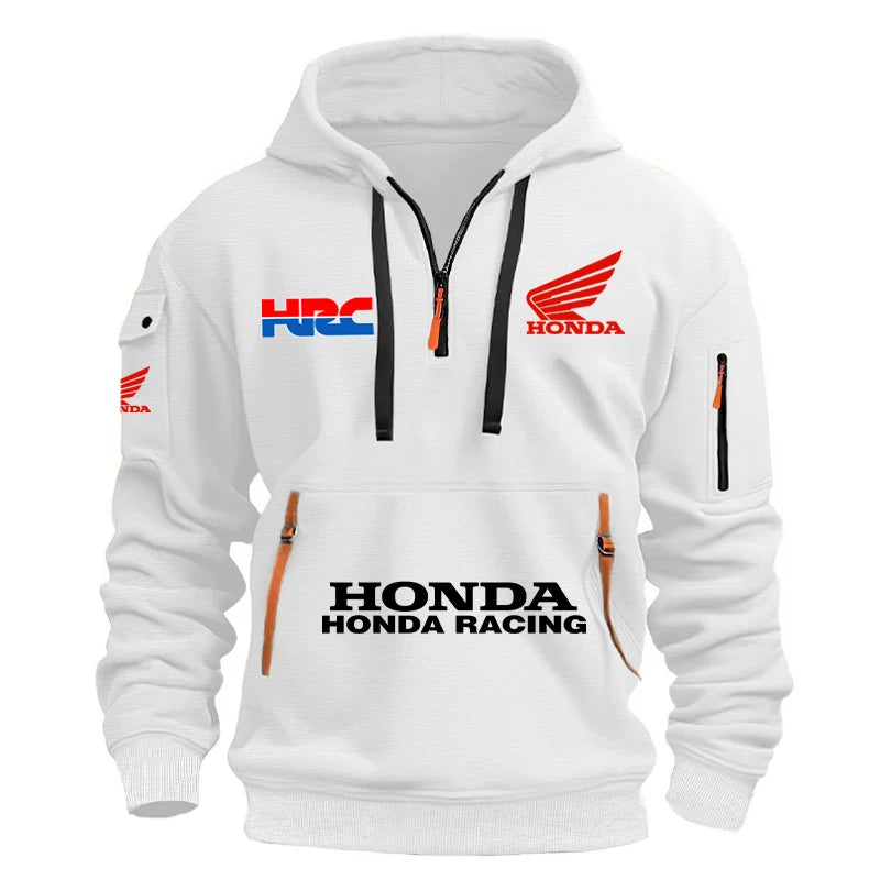 Honda Men's Racing Cap Hoodie for Outdoor Leisure Sports - Spring/Summer Season - Multi-Pockets - Half-Zip Hooded Sweatshirt