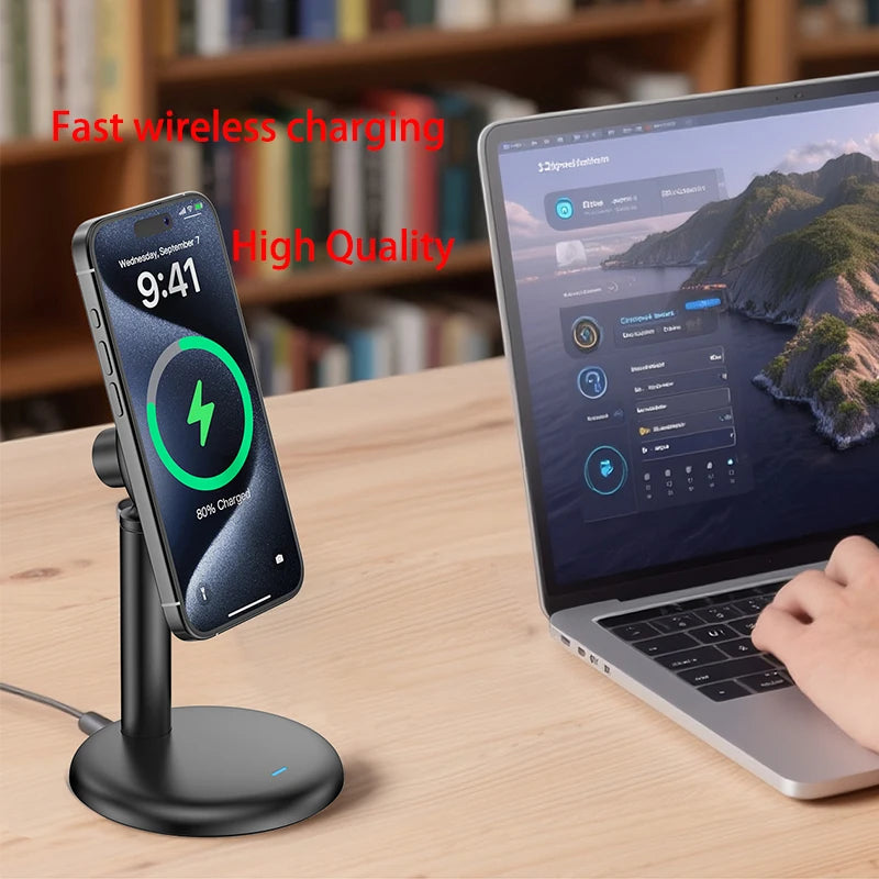 15W Magnetic Wireless Charger Phone Stand for iPhone 17 16 15 14 13 Pro Max Desktop Base Compatible Quick Charging Dock