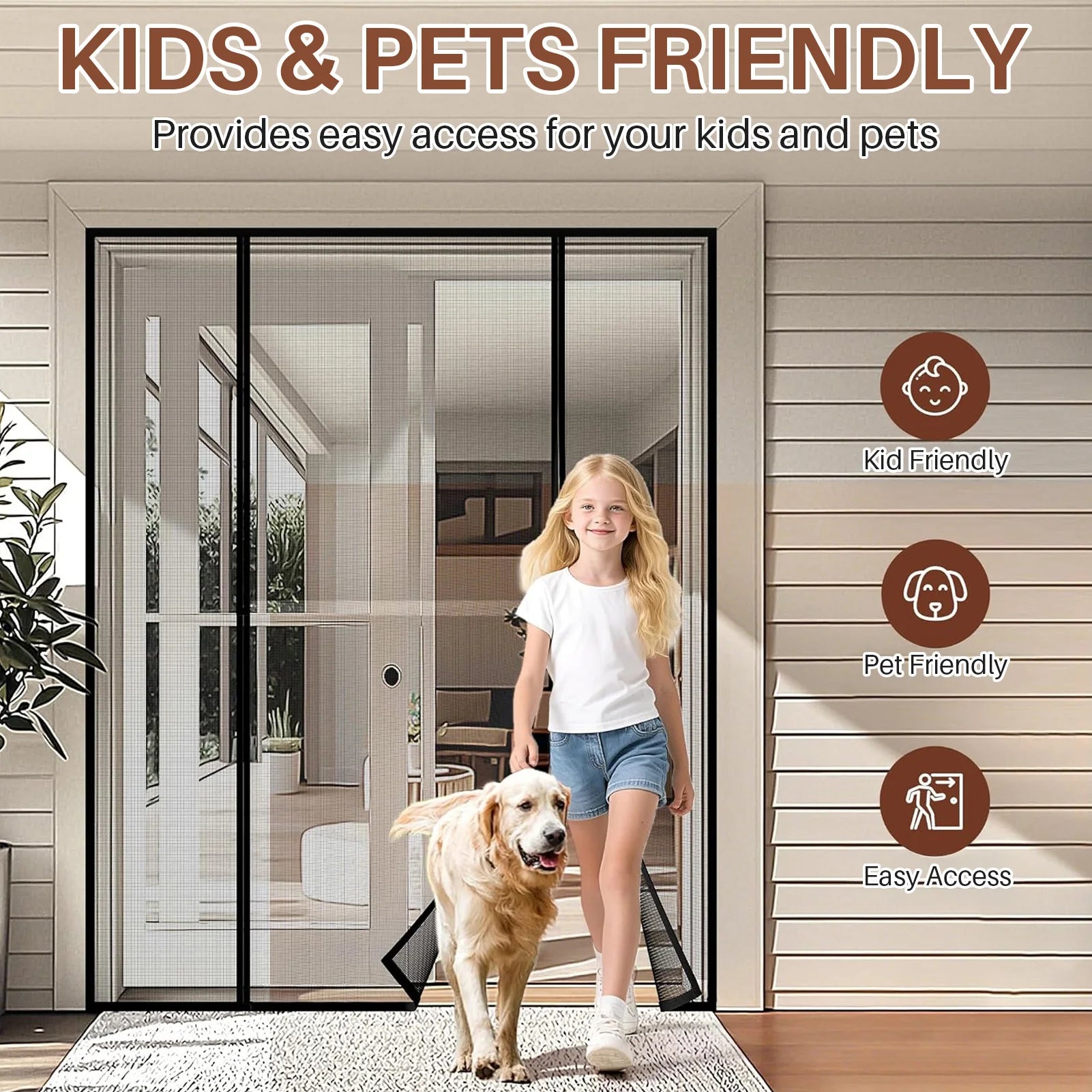 Magnetic Screen Doors for Sliding Doors Double-Sided Opening Screen Reinforced Mesh with Strong Magnets for French Patio Doors