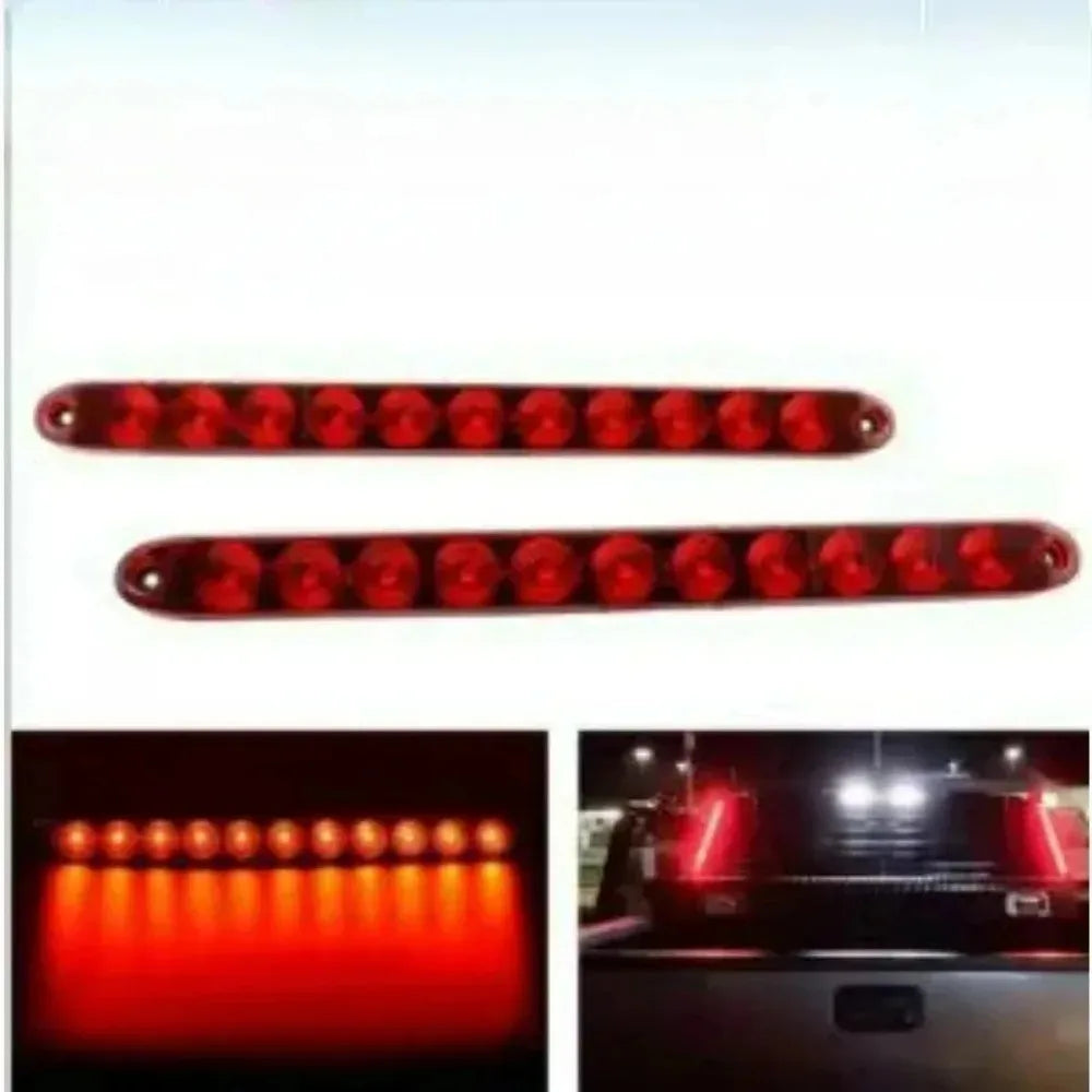 For Waterproof 16-Inch 11-LED 12V Amber Red Truck Tail Trailer Light with Brake Stop Park High/Low Brightness Marker Bar 2PCS