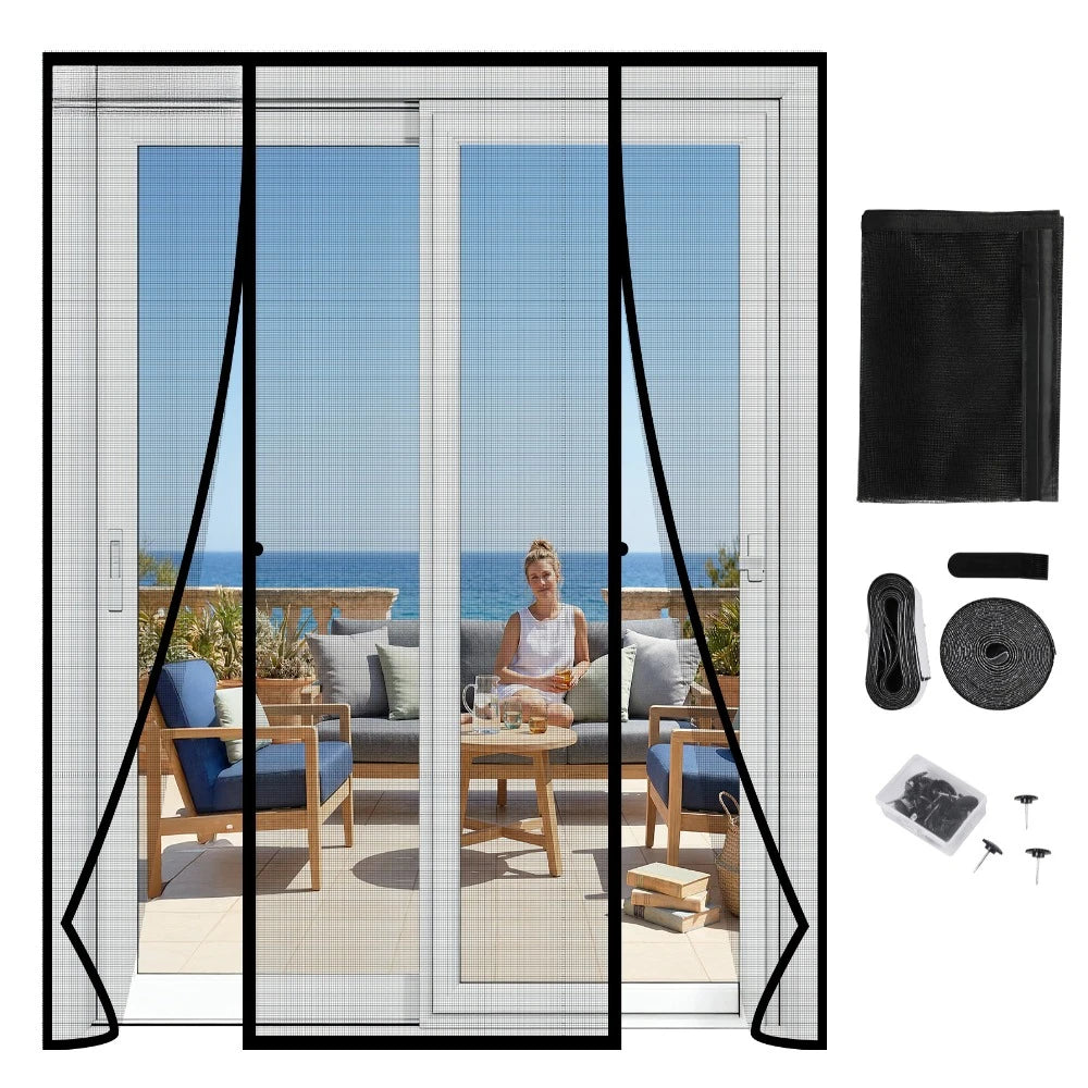 Magnetic Screen Doors for Sliding Doors Double-Sided Opening Screen Reinforced Mesh with Strong Magnets for French Patio Doors