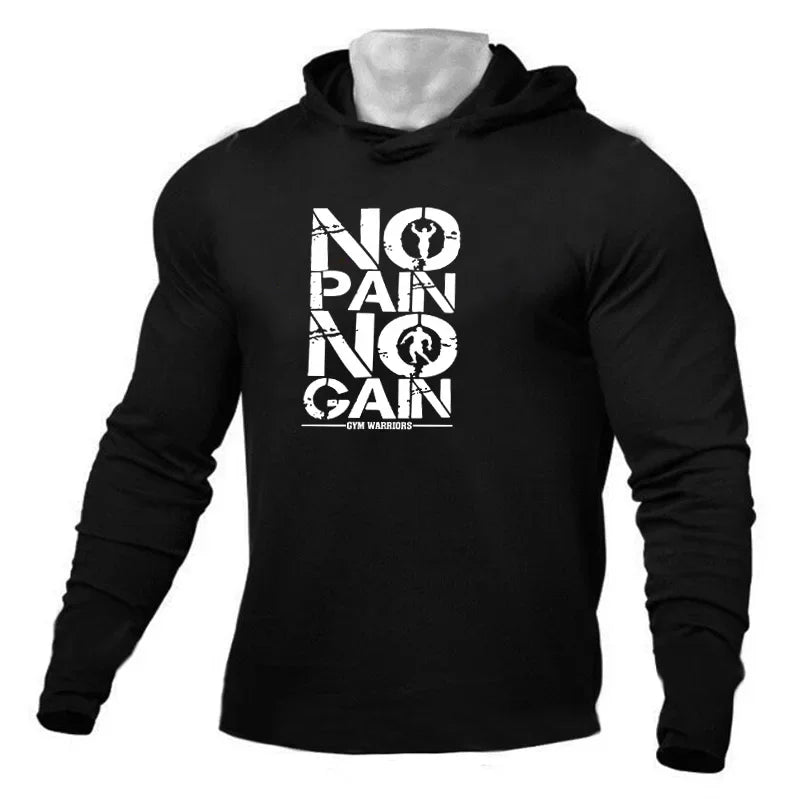 Men's biack Hooded Spring and Autumn Fitness Long Sleeve Hoodies Cotton Gym Clothing Sports Muscle Leisure pure cotton hoodie