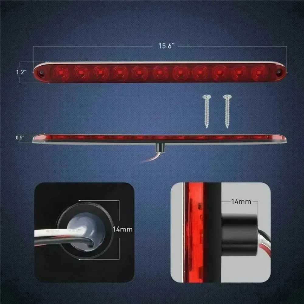 For Waterproof 16-Inch 11-LED 12V Amber Red Truck Tail Trailer Light with Brake Stop Park High/Low Brightness Marker Bar 2PCS