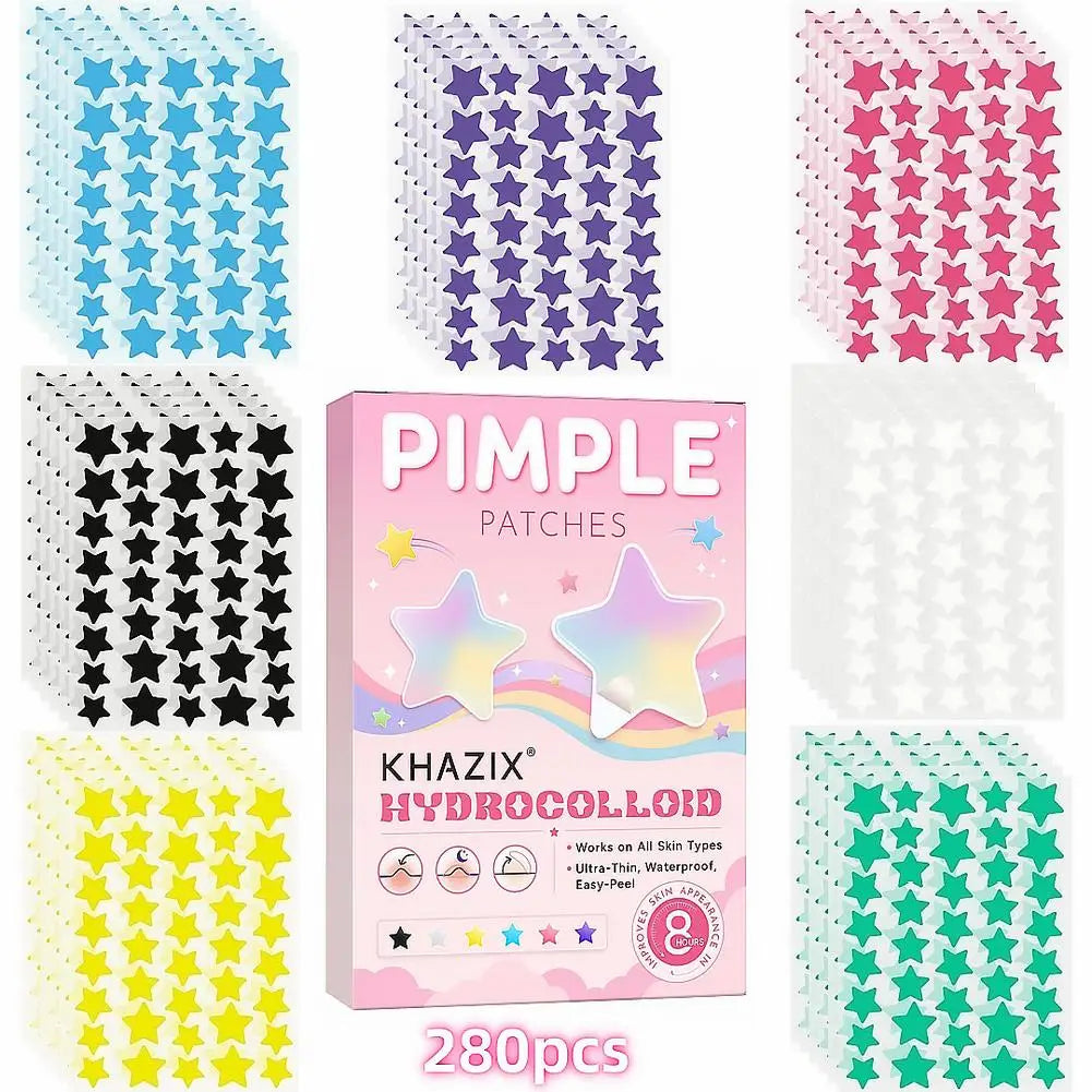 280pcs Hydrocolloid Pimple Patches Colorful Star Facial Acne Patches Invisible Ultra-thin Pimples Cover Patches Daily SkinCare