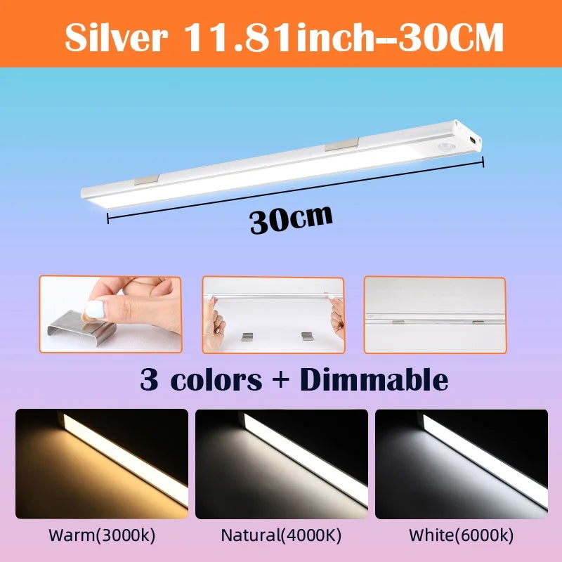 LED Lights Motion Sensor Cabinet Lights Dimmable Touch LED Night Light Rechargeable Tube Light 3 Colors Night Lamp For Kids Gift
