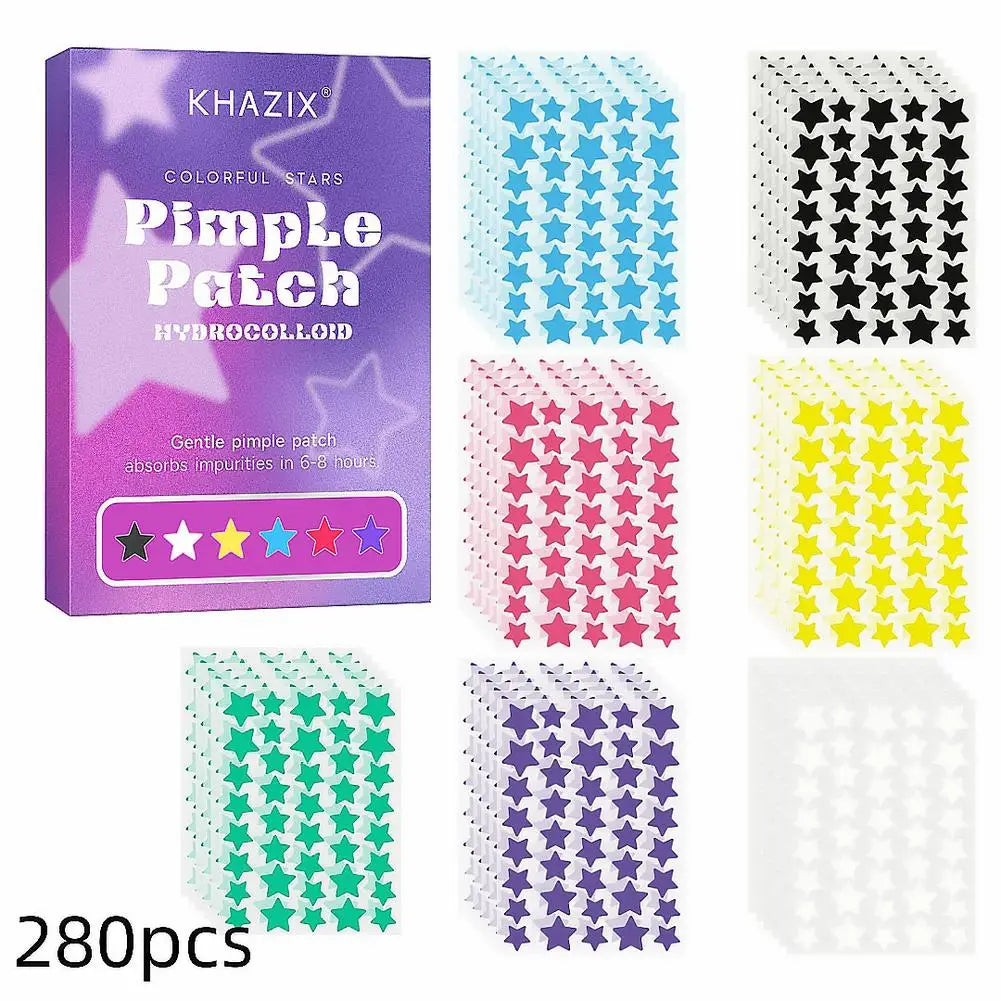 280pcs Hydrocolloid Pimple Patches Colorful Star Facial Acne Patches Invisible Ultra-thin Pimples Cover Patches Daily SkinCare