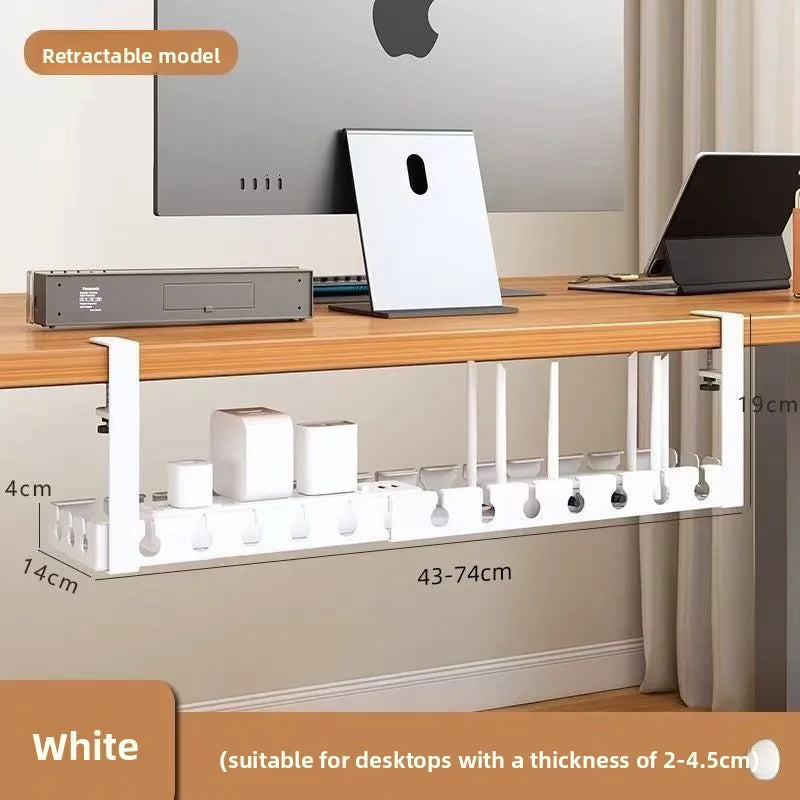 Retractable Clamp On No Drill Under Desk Cable Tray Retractable Metal Wire Organizer Power Strip Storage
