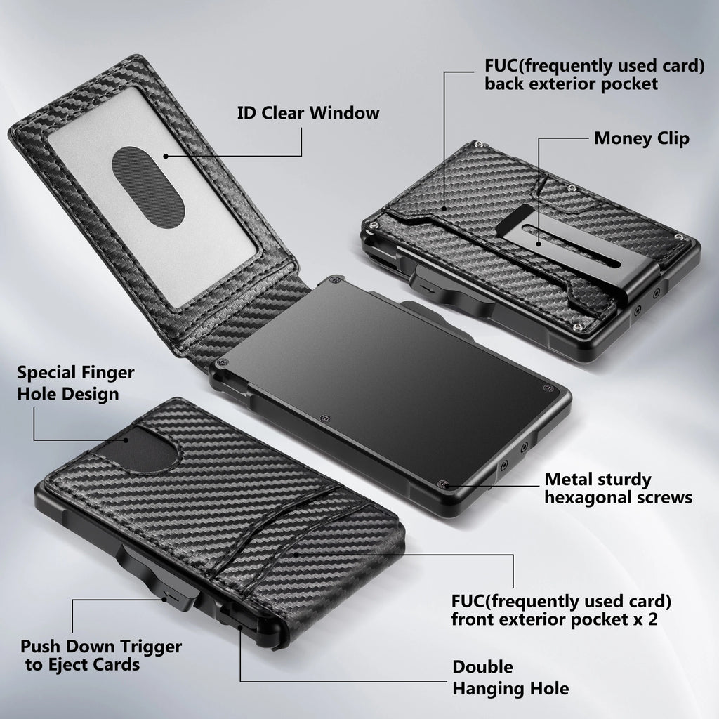 Wallet for Men, Mens Minimalist Wallet 9-13 Cards, Slim Compact Wallet with Money Clip & ID Window, RFID Blocking Smart Pop Up C