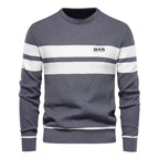 Men's Patchwork Knit O-Neck Pullover Sweater