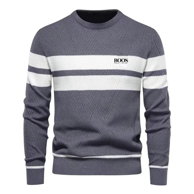 Men's Patchwork Knit O-Neck Pullover Sweater