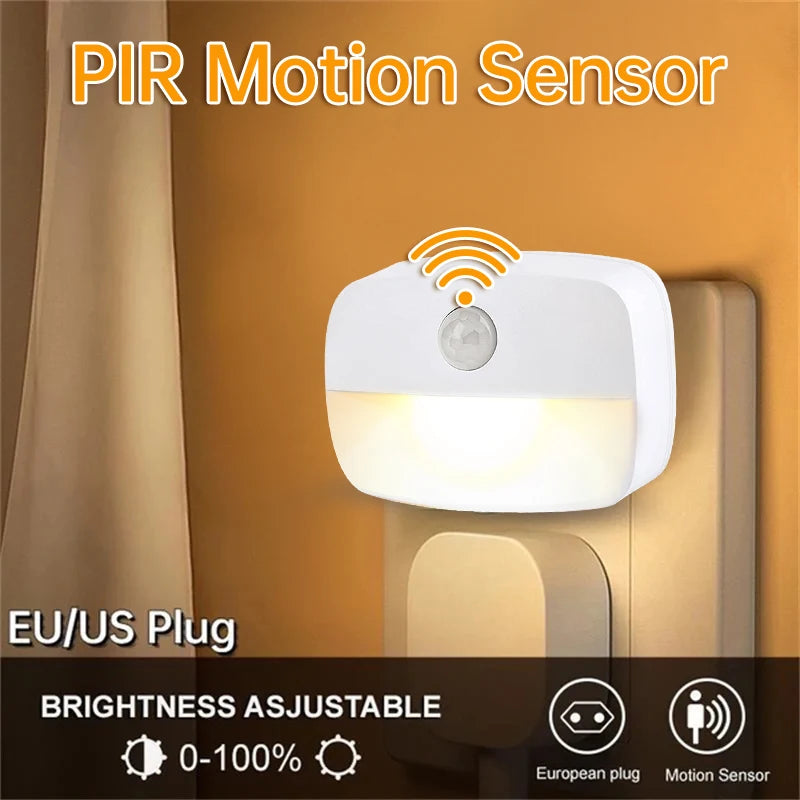 LED Night Light EU US Plug In Smart Motion Sensor Light 220V Wall Lamp For Home Aisle Hallway Stair Kitchen Bedroom Night Lamp