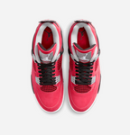 Air Jordan 4 Retro Toro Bravo – top down pair view showing black laces and red suede upper