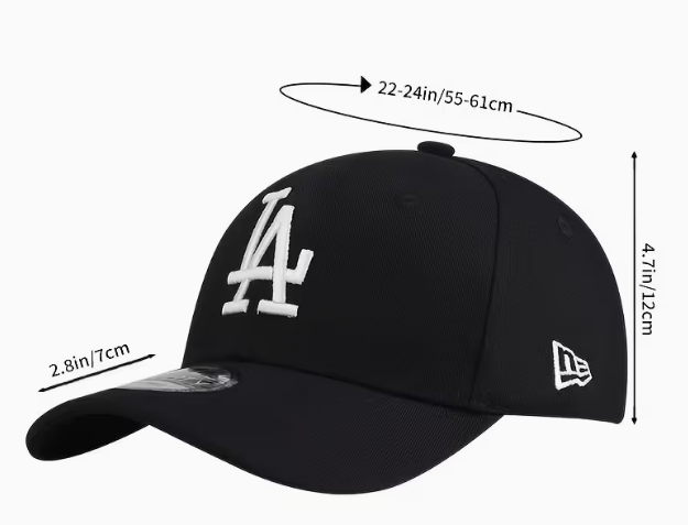 New Era LA Dodgers 9Forty Cap Black – rear view showing MLB logo patch and adjustable metal buckle strap