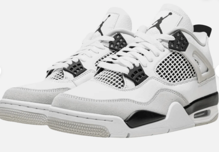 Air Jordan 4 Retro Military Black – pair three-quarter front view showing black mesh netting and Jumpman tongue